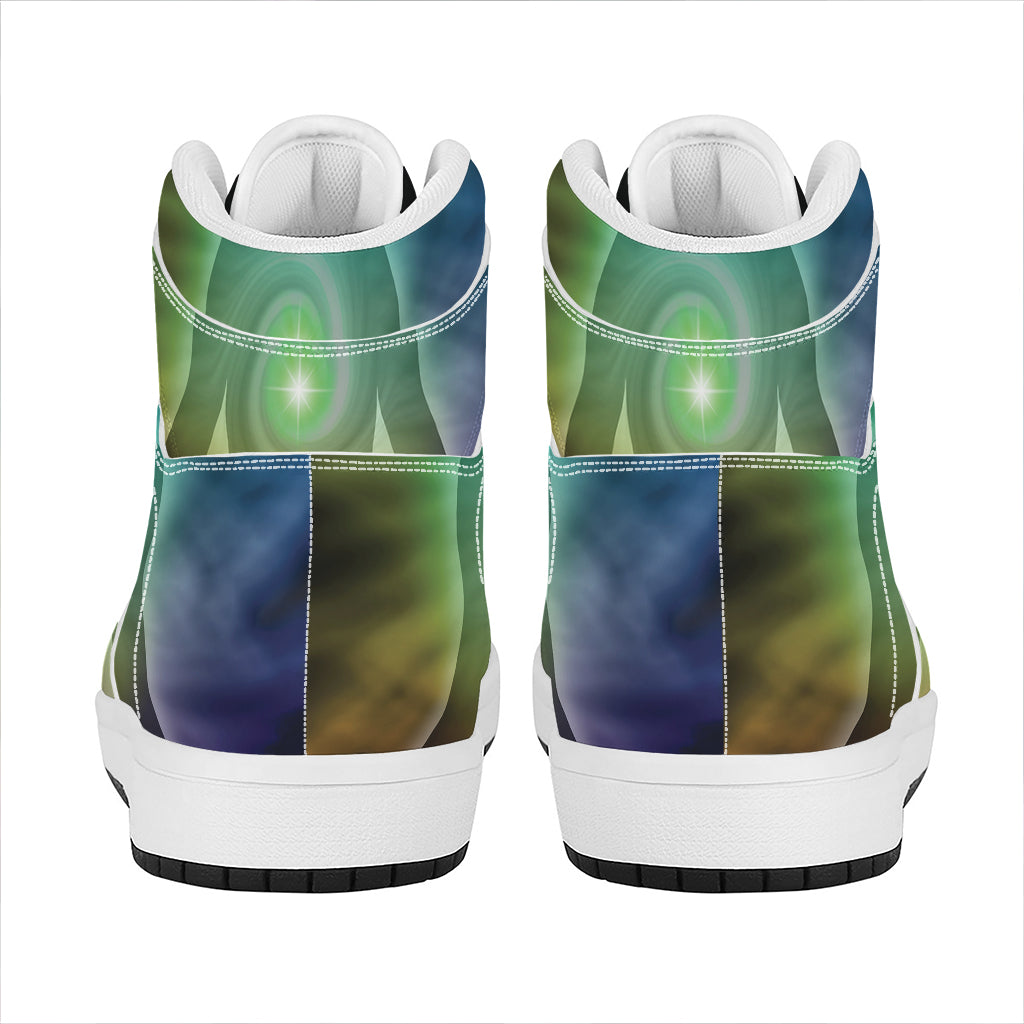 Colorful Chakras Aura Print High Top Leather Sneakers
