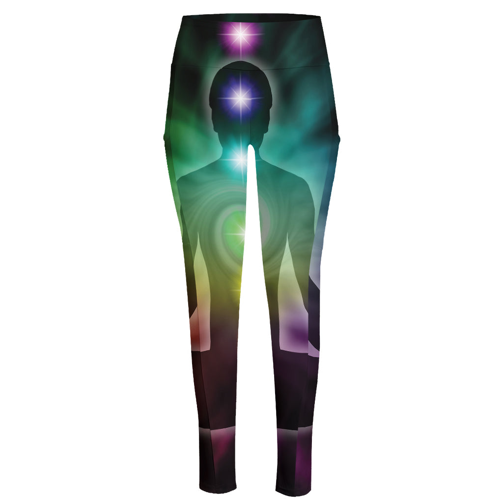 Colorful Chakras Aura Print High-Waisted Pocket Leggings