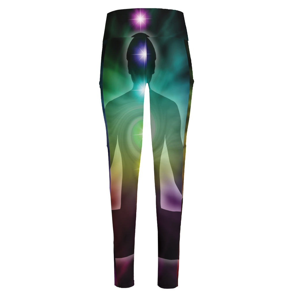 Colorful Chakras Aura Print High-Waisted Pocket Leggings