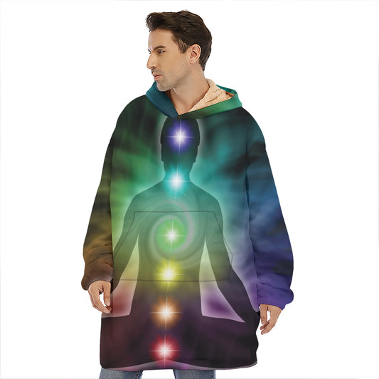 Colorful Chakras Aura Print Hoodie Blanket