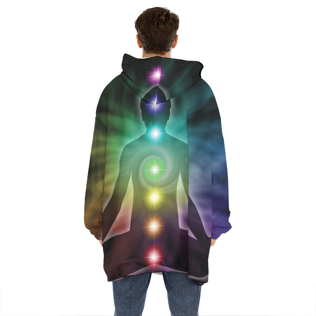 Colorful Chakras Aura Print Hoodie Blanket