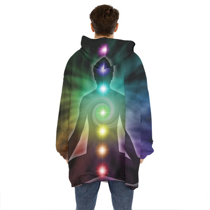 Colorful Chakras Aura Print Hoodie Blanket
