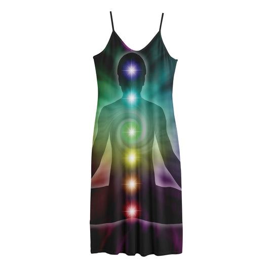 Colorful Chakras Aura Print Jersey Midi Cami Dress