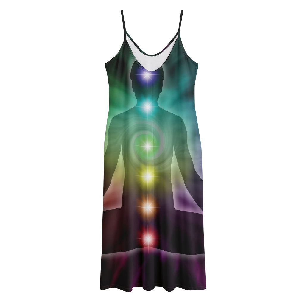 Colorful Chakras Aura Print Jersey Midi Cami Dress