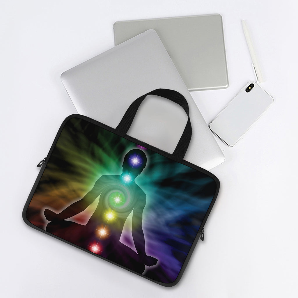 Colorful Chakras Aura Print Laptop Sleeve With Handle
