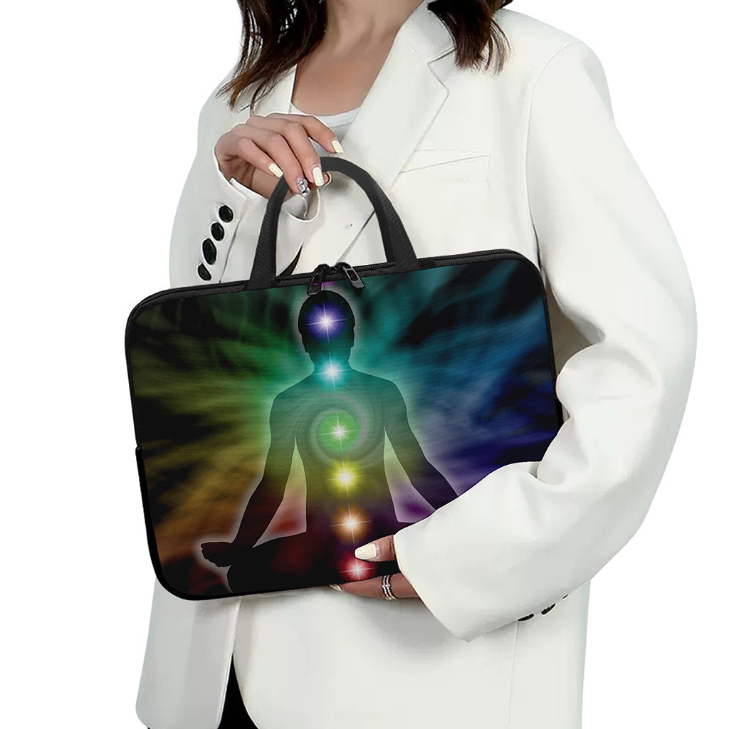 Colorful Chakras Aura Print Laptop Sleeve With Handle