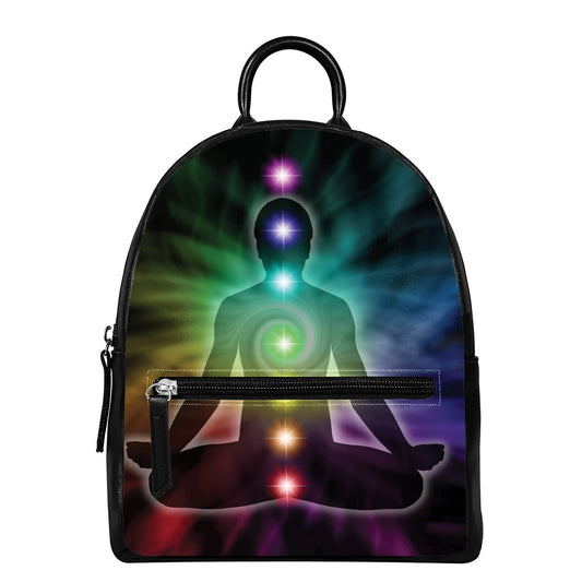 Colorful Chakras Aura Print Leather Backpack
