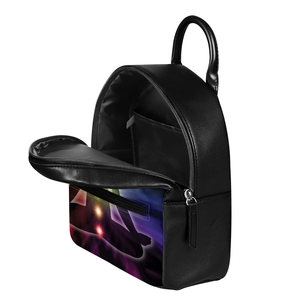 Colorful Chakras Aura Print Leather Backpack