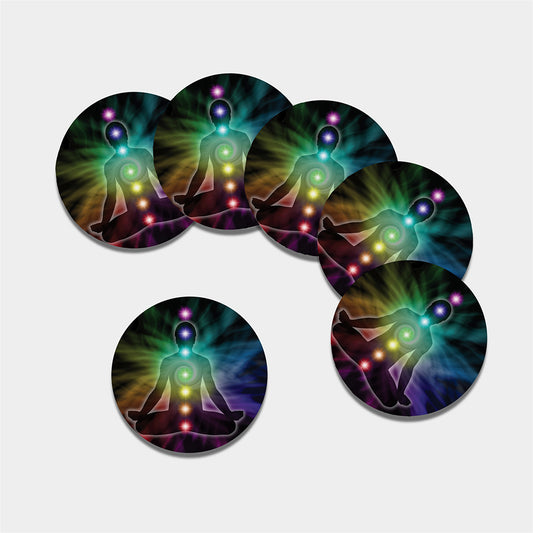 Colorful Chakras Aura Print Leather Coaster Set