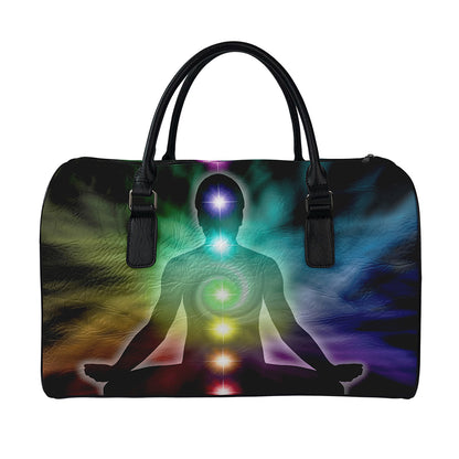 Colorful Chakras Aura Print Leather Duffle Bag
