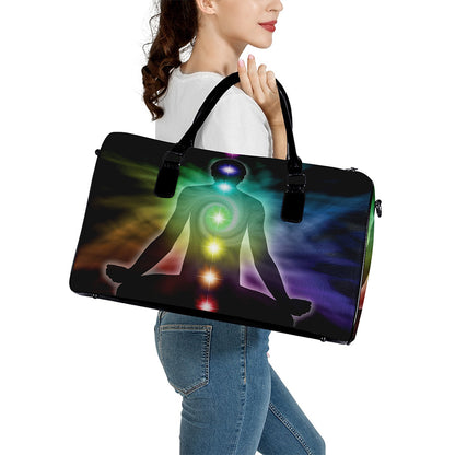 Colorful Chakras Aura Print Leather Duffle Bag