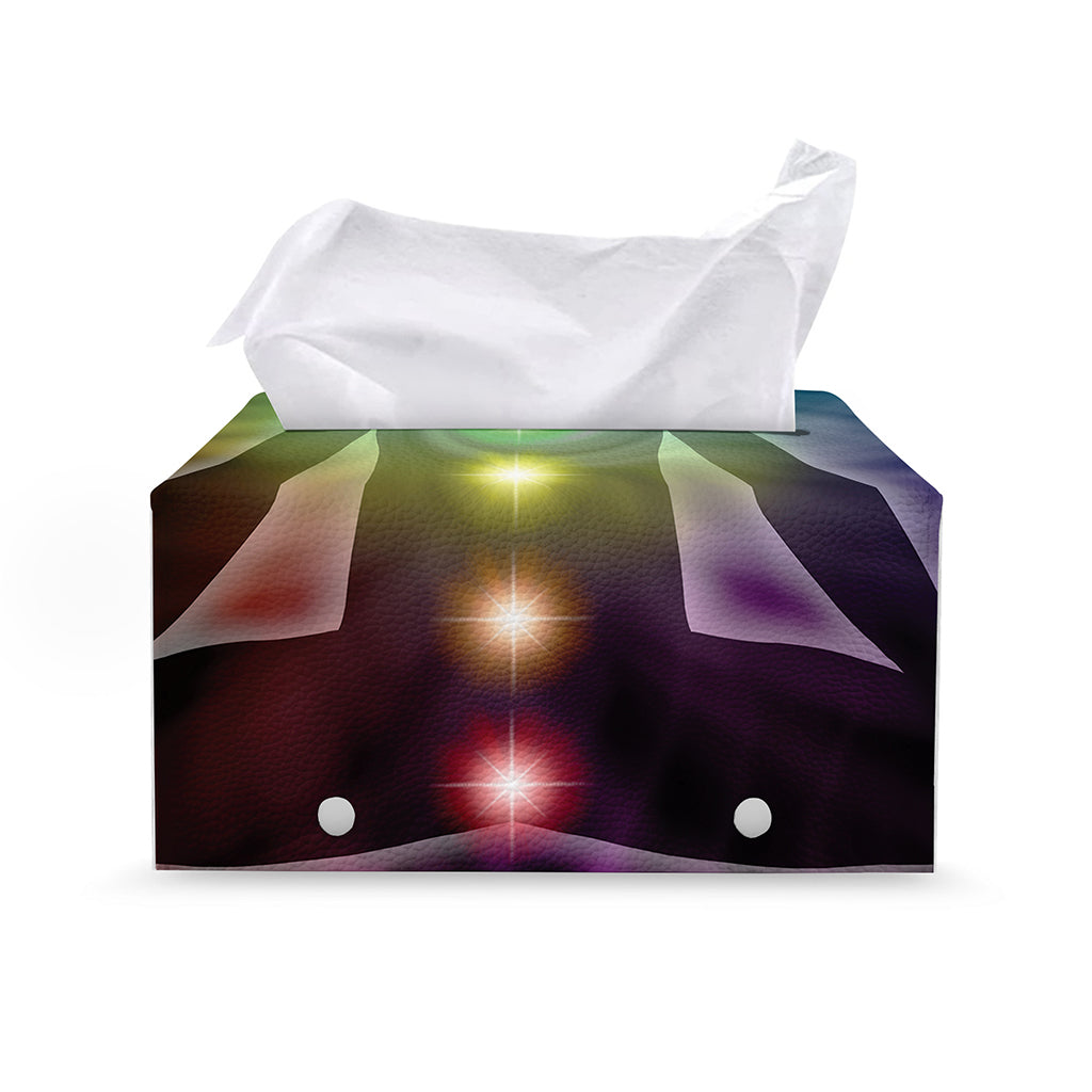 Colorful Chakras Aura Print Leather Tissue Box Cover
