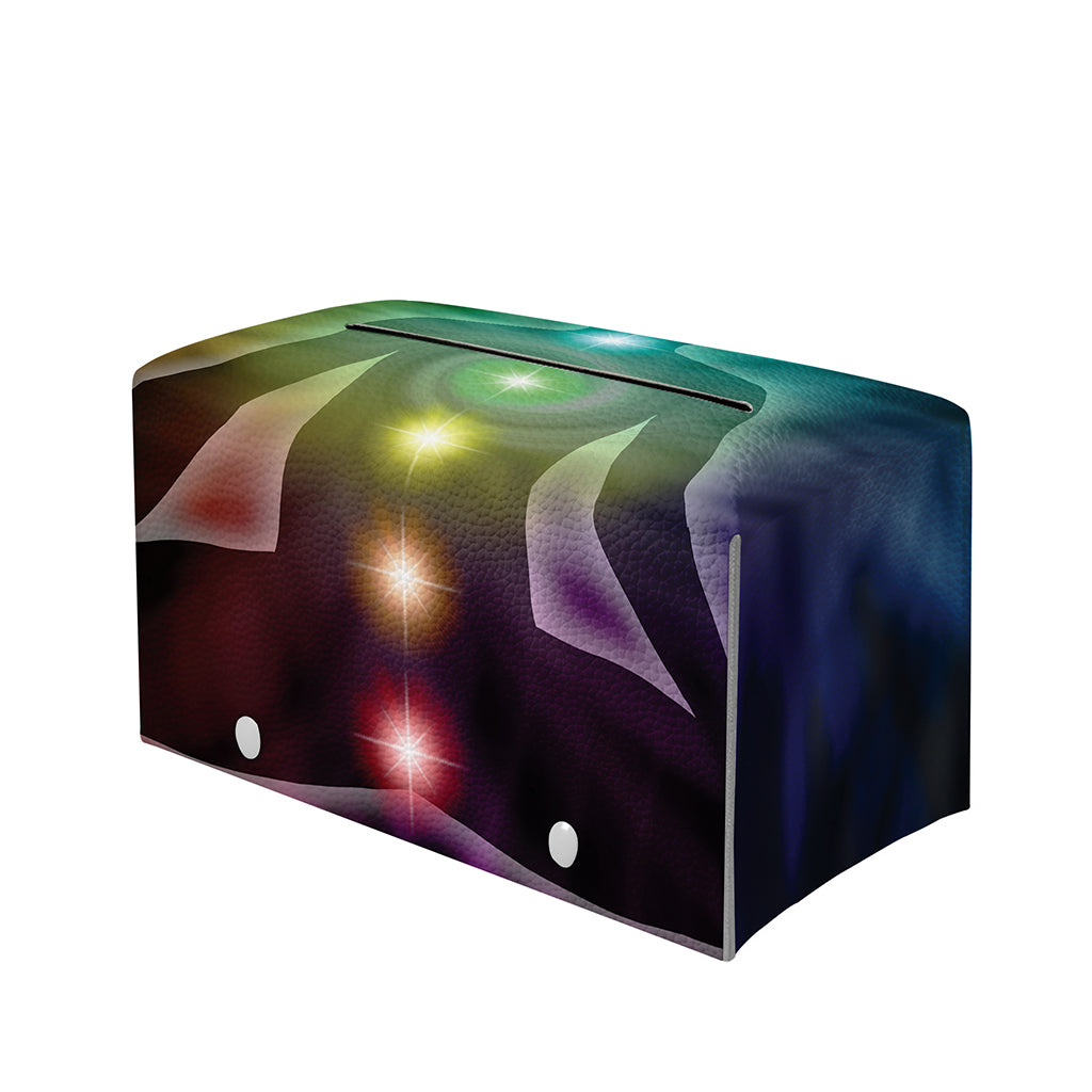 Colorful Chakras Aura Print Leather Tissue Box Cover