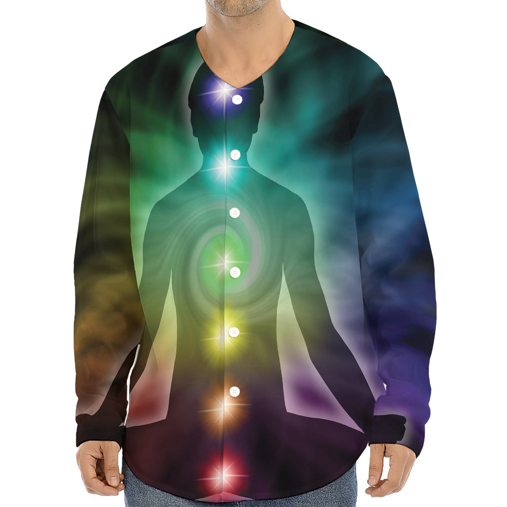 Colorful Chakras Aura Print Long Sleeve Baseball Jersey