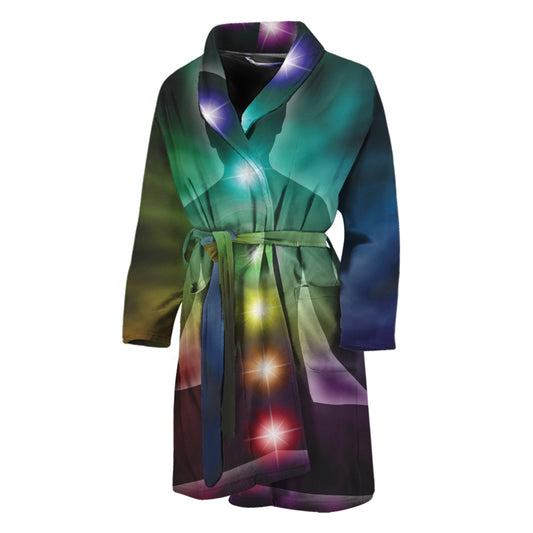 Colorful Chakras Aura Print Men's Bathrobe