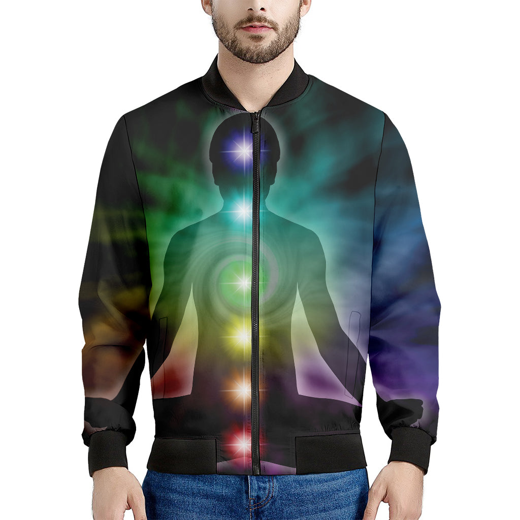 Colorful Chakras Aura Print Men's Bomber Jacket