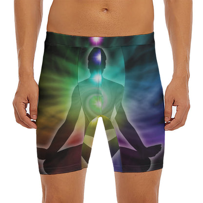 Colorful Chakras Aura Print Men's Long Boxer Briefs