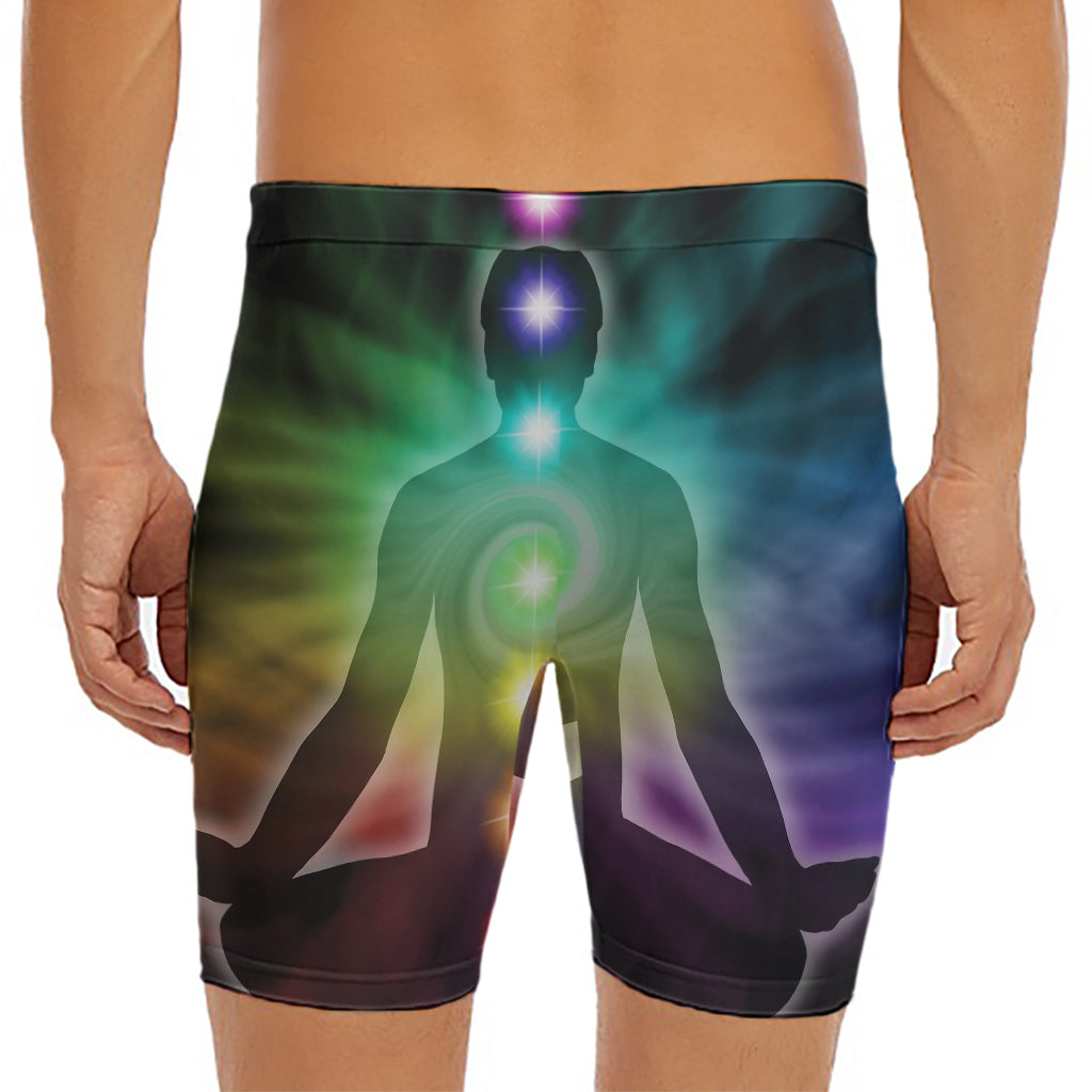 Colorful Chakras Aura Print Men's Long Boxer Briefs