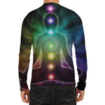 Colorful Chakras Aura Print Men's Long Sleeve Rash Guard