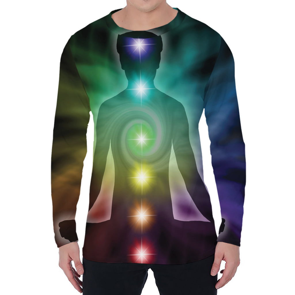 Colorful Chakras Aura Print Men's Long Sleeve T-Shirt
