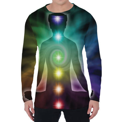 Colorful Chakras Aura Print Men's Long Sleeve T-Shirt