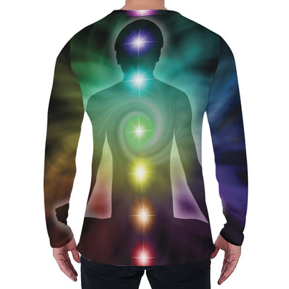 Colorful Chakras Aura Print Men's Long Sleeve T-Shirt