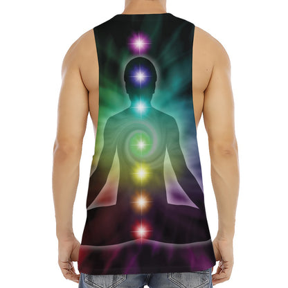 Colorful Chakras Aura Print Men's Muscle Tank Top