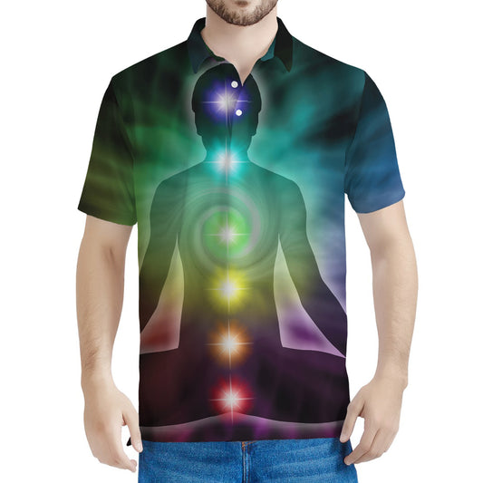 Colorful Chakras Aura Print Men's Polo Shirt