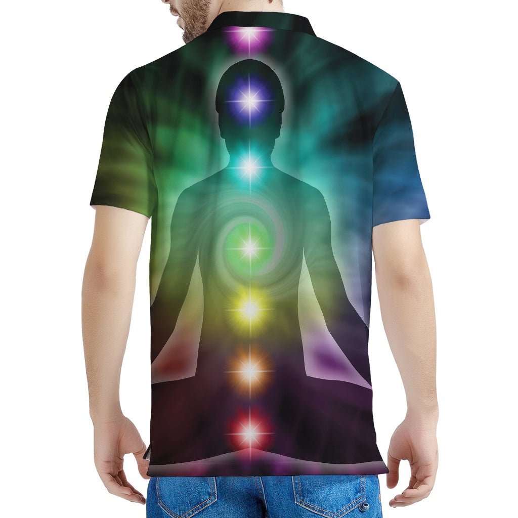 Colorful Chakras Aura Print Men's Polo Shirt