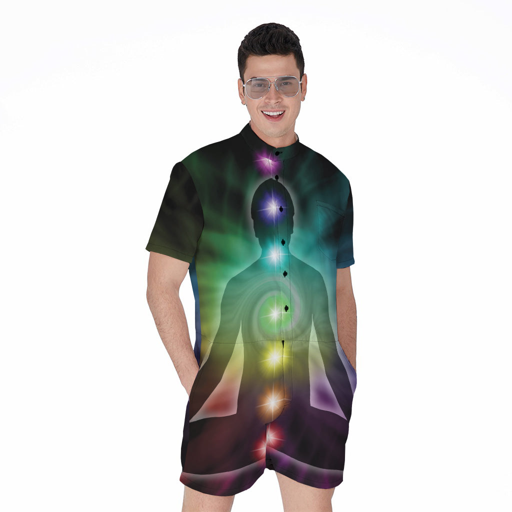 Colorful Chakras Aura Print Men's Rompers