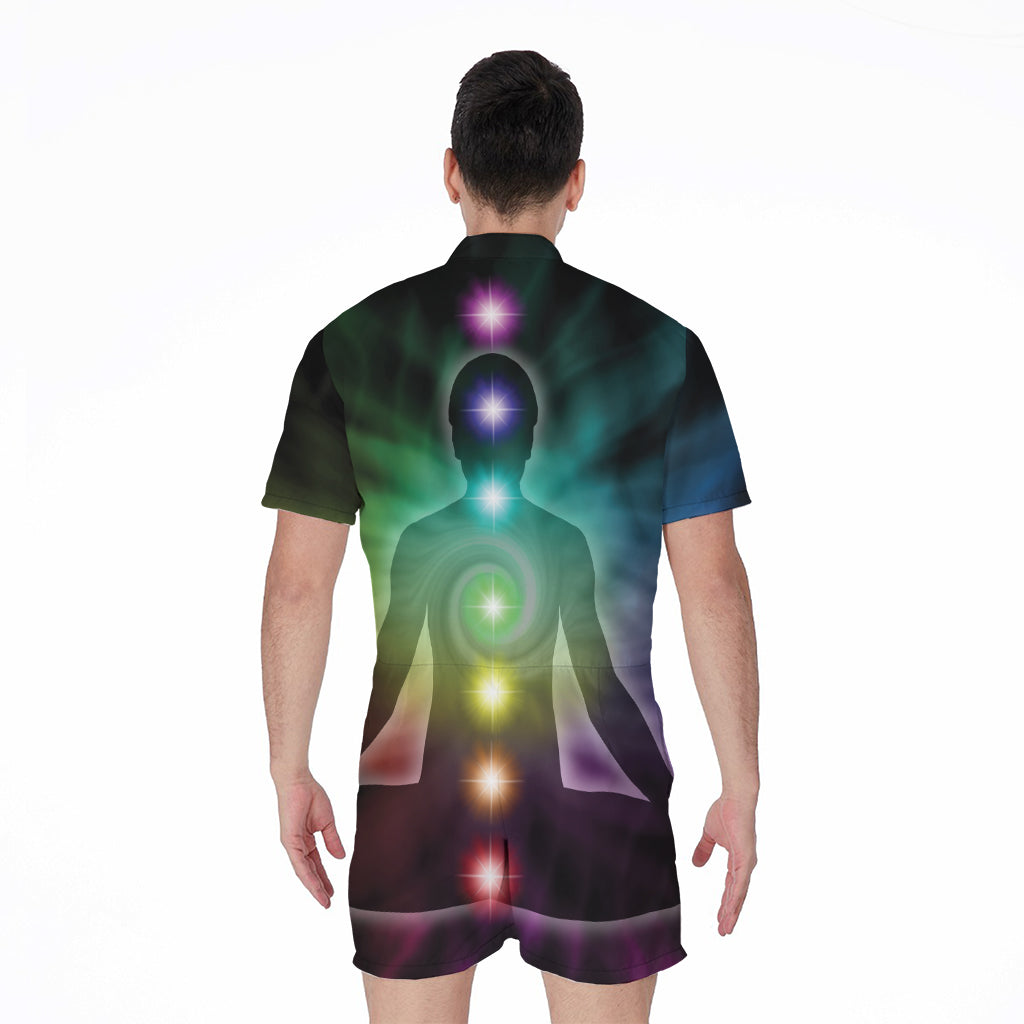Colorful Chakras Aura Print Men's Rompers