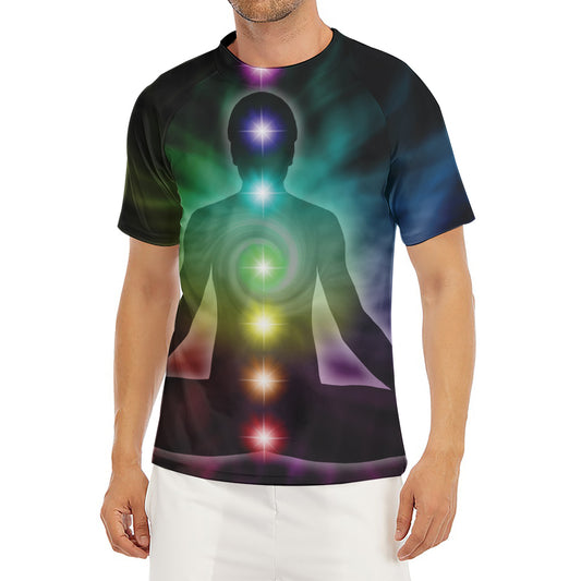 Colorful Chakras Aura Print Men's Short Sleeve Rash Guard