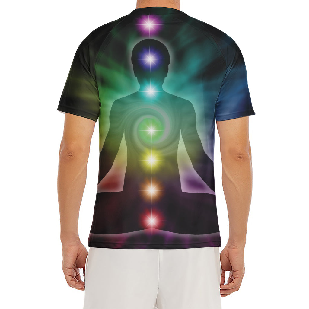 Colorful Chakras Aura Print Men's Short Sleeve Rash Guard
