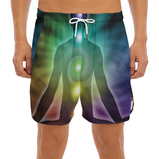 Colorful Chakras Aura Print Men's Split Running Shorts