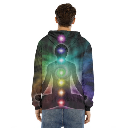 Colorful Chakras Aura Print Men's Velvet Pullover Hoodie