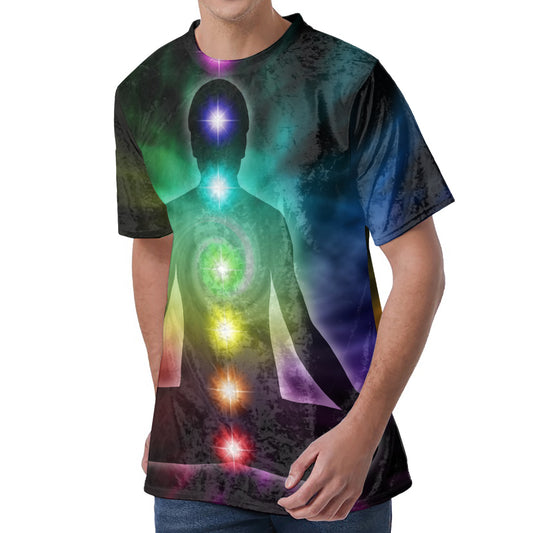 Colorful Chakras Aura Print Men's Velvet T-Shirt