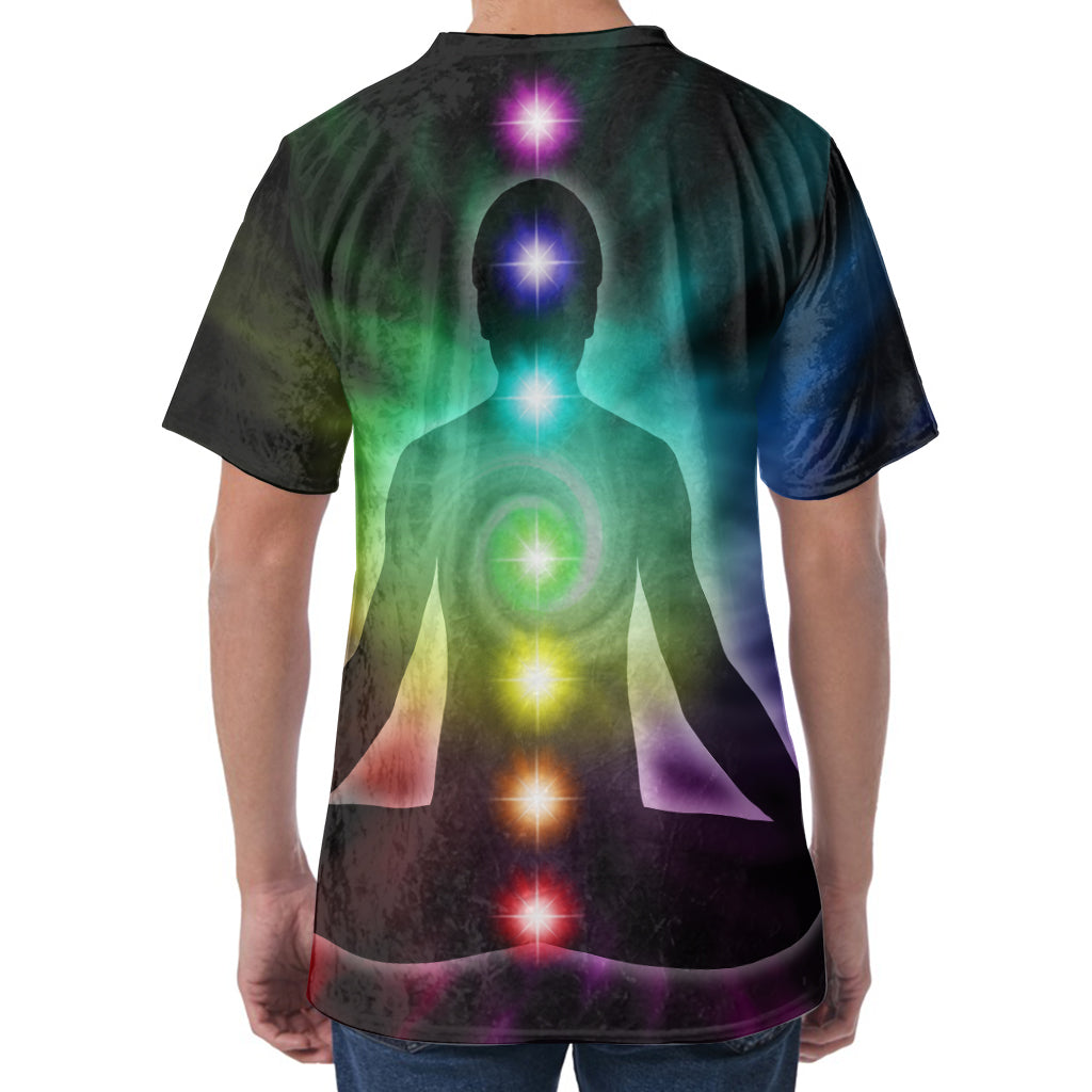 Colorful Chakras Aura Print Men's Velvet T-Shirt
