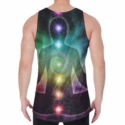 Colorful Chakras Aura Print Men's Velvet Tank Top