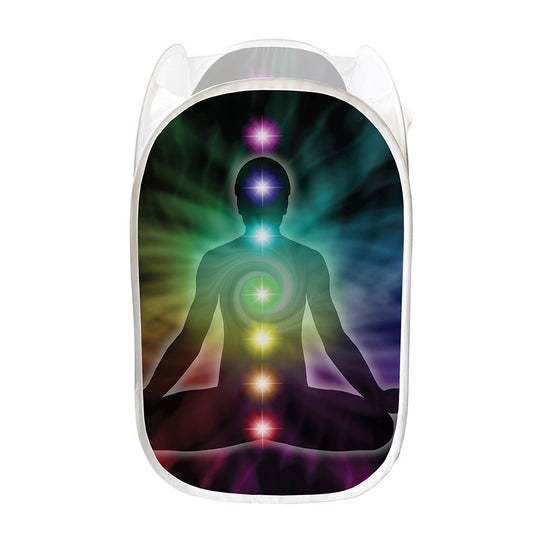 Colorful Chakras Aura Print Mesh Laundry Hamper