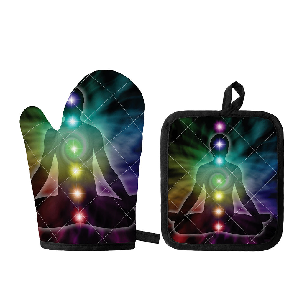 Colorful Chakras Aura Print Oven Mitt And Pot Holder Set