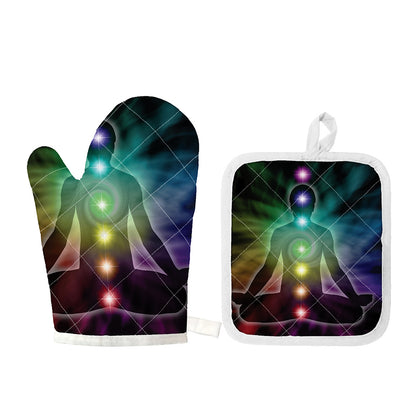 Colorful Chakras Aura Print Oven Mitt And Pot Holder Set