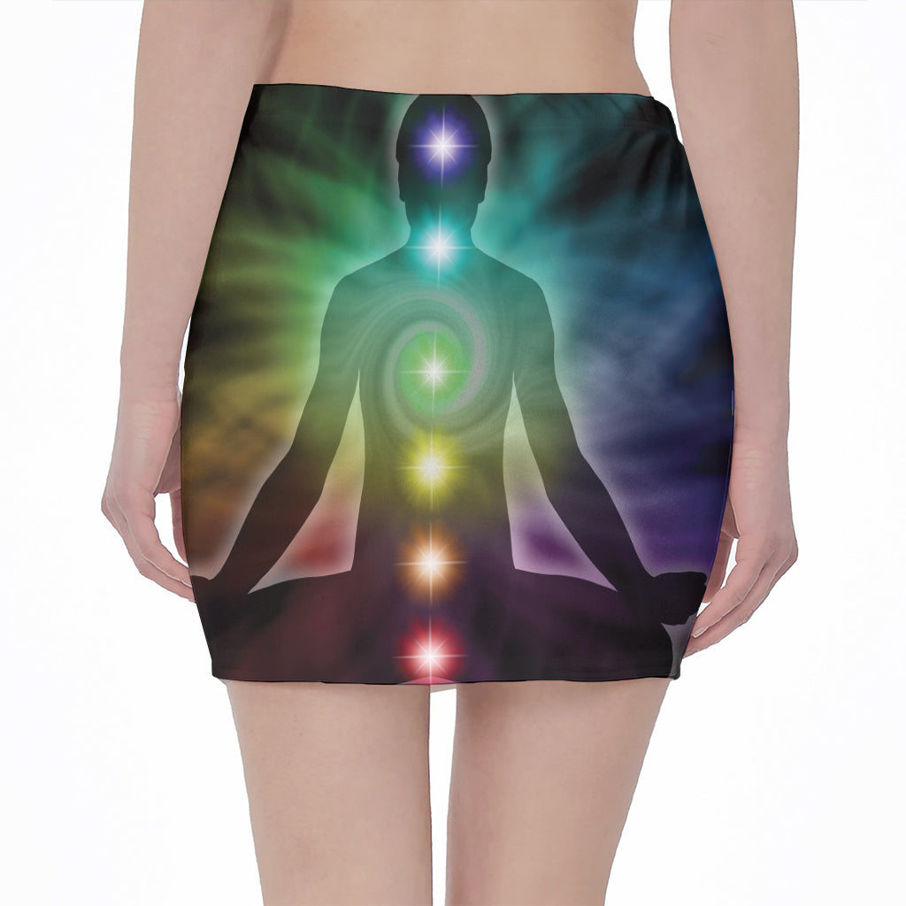 Colorful Chakras Aura Print Pencil Mini Skirt