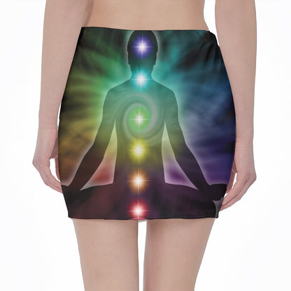 Colorful Chakras Aura Print Pencil Mini Skirt