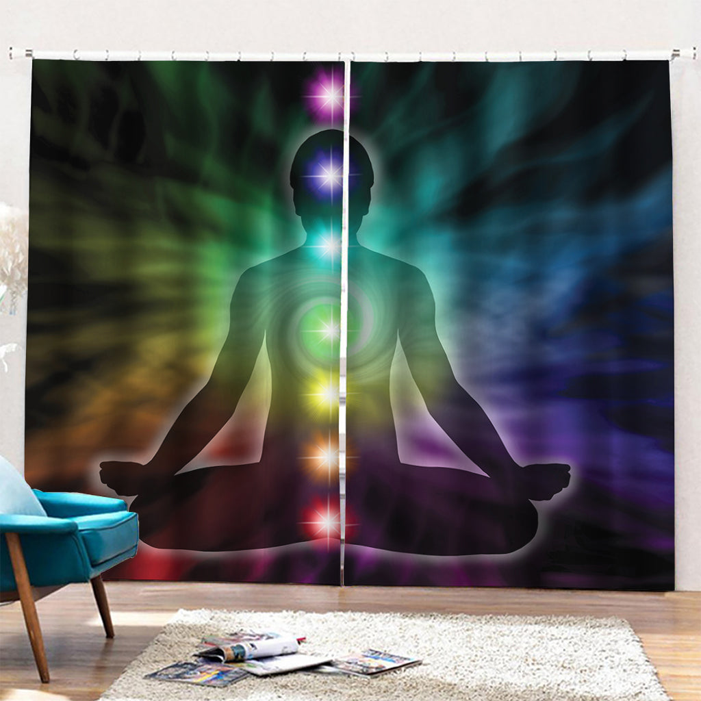 Colorful Chakras Aura Print Pencil Pleat Curtains