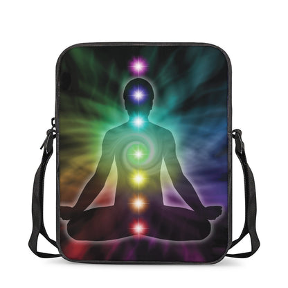 Colorful Chakras Aura Print Rectangular Crossbody Bag