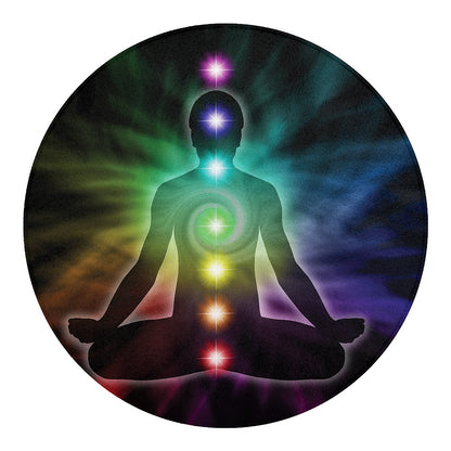 Colorful Chakras Aura Print Round Blanket
