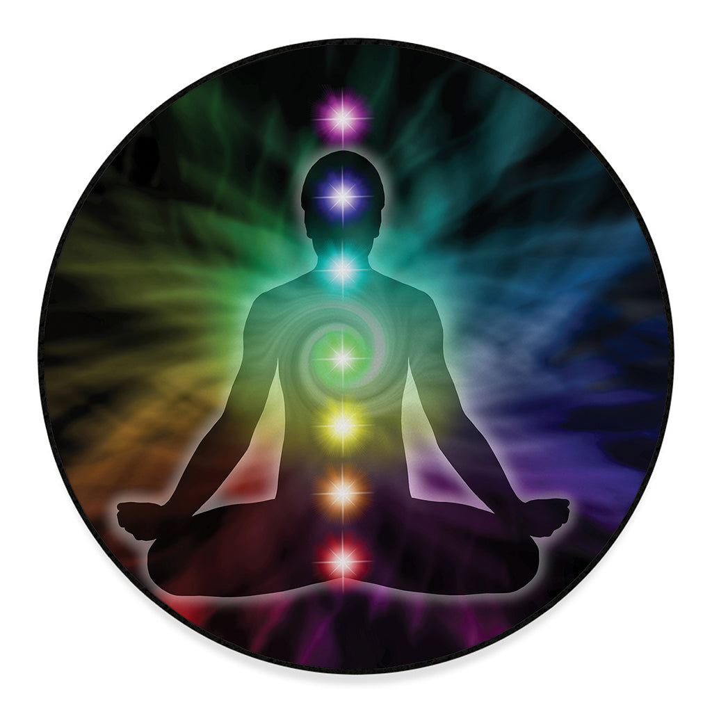 Colorful Chakras Aura Print Round Floor Mat