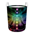 Colorful Chakras Aura Print Round Laundry Basket