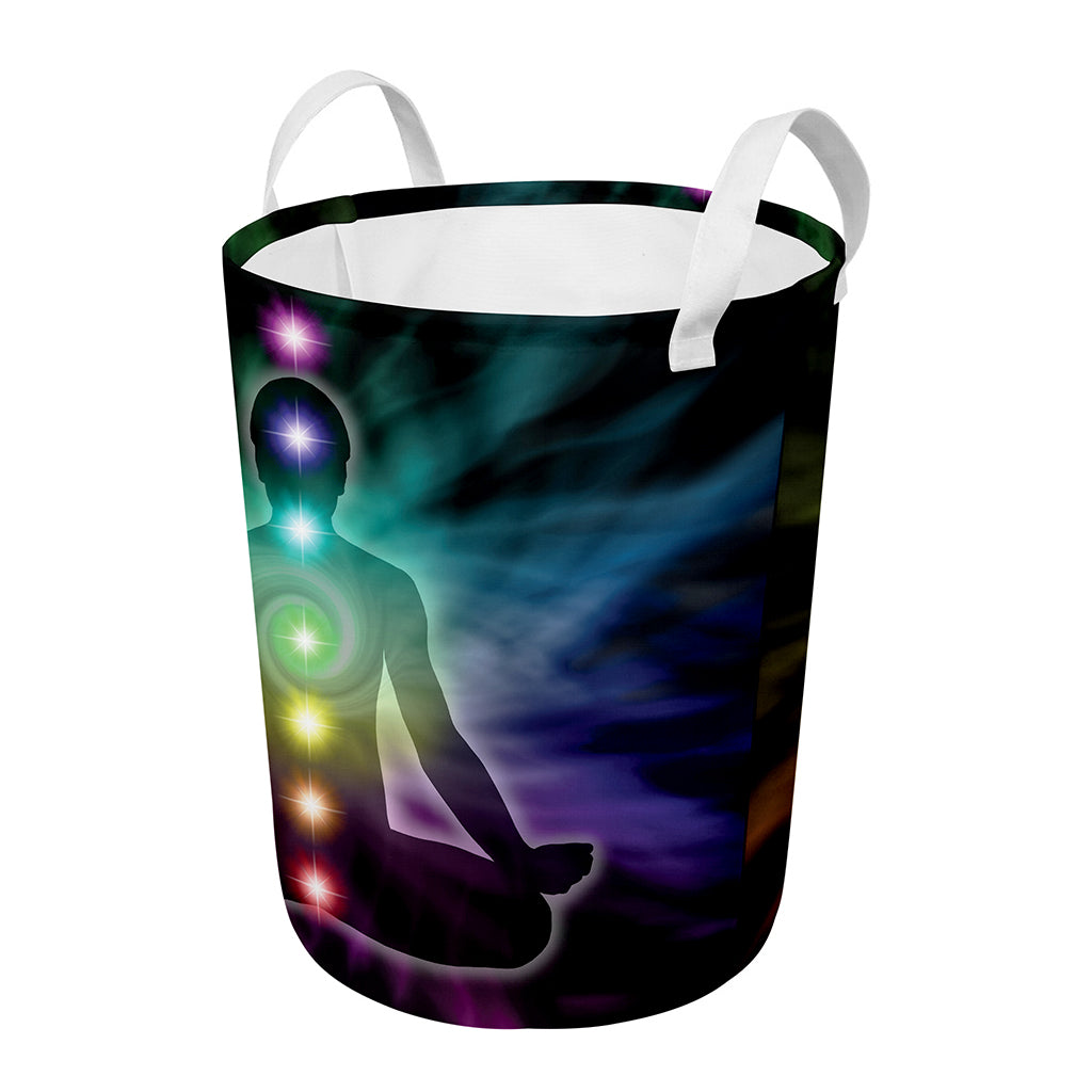 Colorful Chakras Aura Print Round Laundry Basket