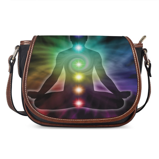 Colorful Chakras Aura Print Saddle Bag